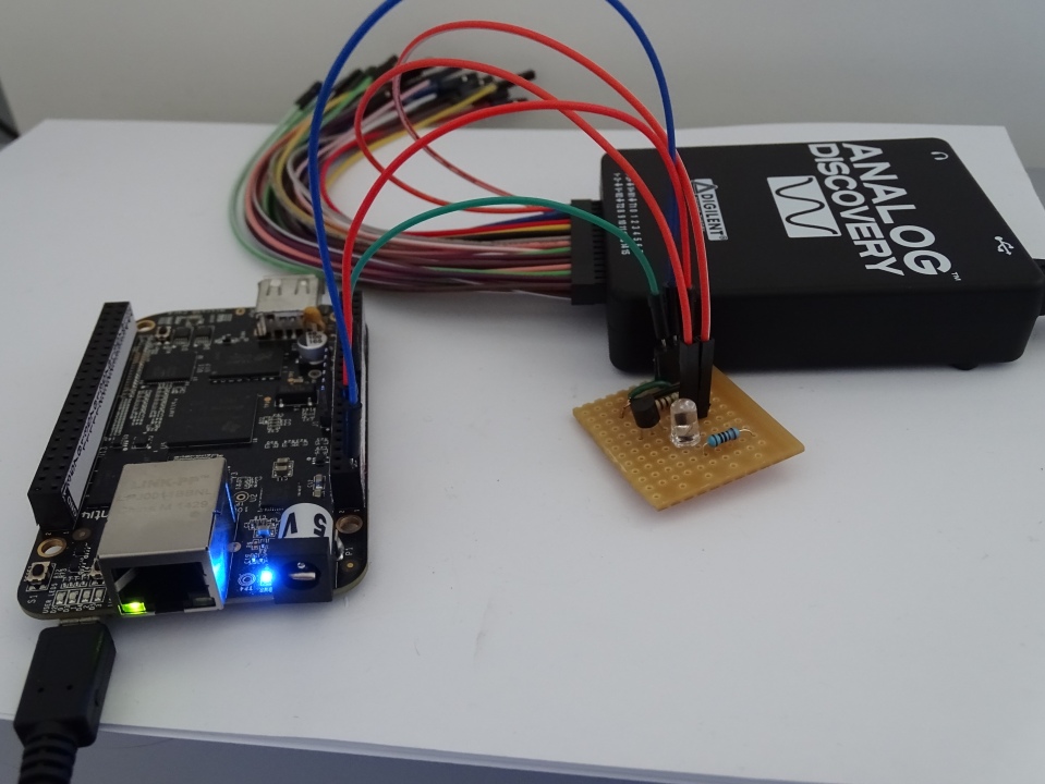 BeagleBone Black, LED board, and Digilent Analog Discovery